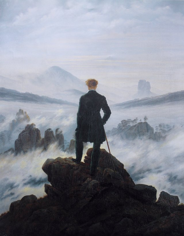 Wanderer above the sea of fog by Caspar David Friedrich. 1818