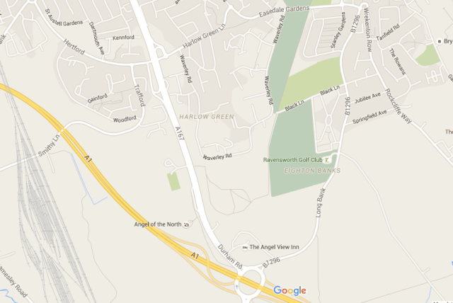 The division of Old Durham Road and New Durham Road as it is now. Notice the winding "Long Bank" at the start of the Old Durham Road, mentioned above, and the almost Romanesque directness of the New Durham Road. Image courtesy of Google Maps