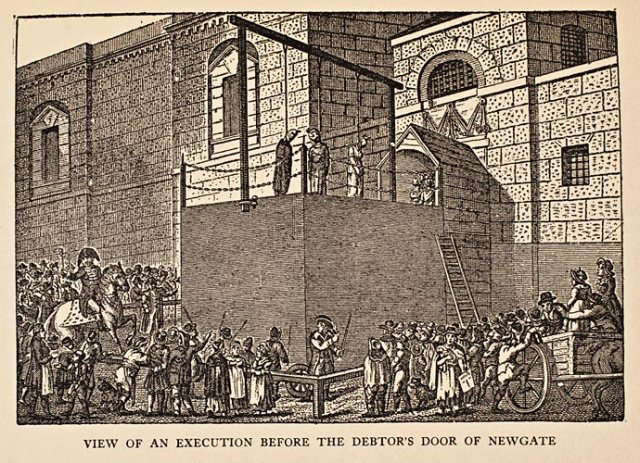 View of an execution Newgate Jail Image Courtesy of http://www.history.org/foundation/journal/Summer11/prisons/#execution