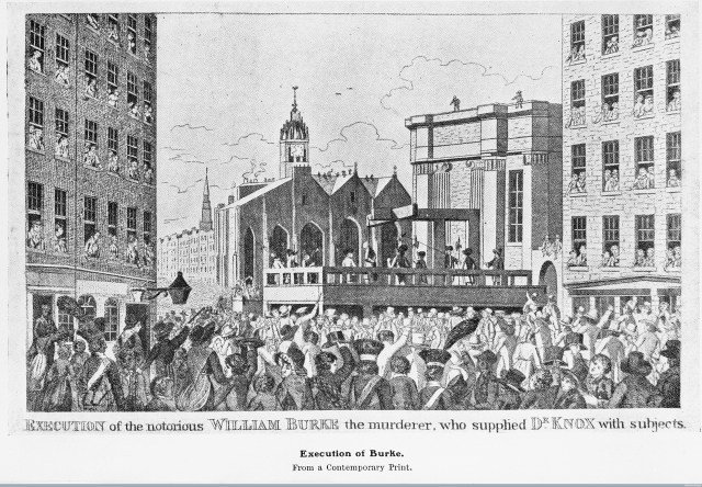 L0007160 Execution of the William Burke Credit: Wellcome Library, London. Wellcome Images images@wellcome.ac.uk http://wellcomeimages.org Execution of the notorious William Burke, the murderer who supplied Dr. Knox with subjects. From a contemporary print c. 1820's Published: - Copyrighted work available under Creative Commons Attribution only licence CC BY 4.0 http://creativecommons.org/licenses/by/4.0/
